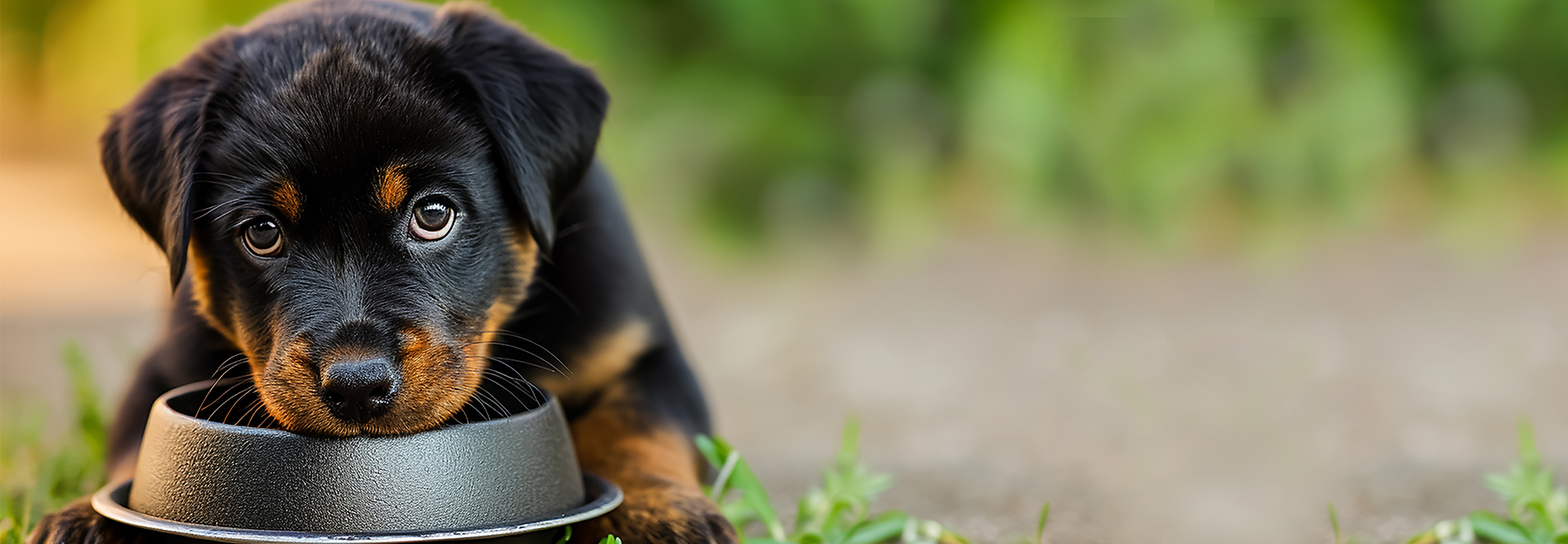 Hundefutter - Welpe am Futternapf